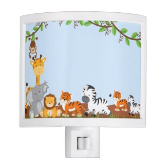 Blue Cute Jungle Baby Animals Night Light