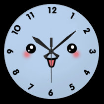Blue Cute Kawaii Face wall clocks