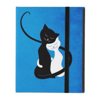 Blue Cute White And Black Cats In Love Folio iPad Covers