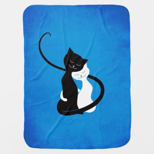 Blue Cute White And Black Cats In Love Swaddle Blanket Zazzle