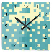 Blue & Cyan Pixel Pattern Wall Clocks