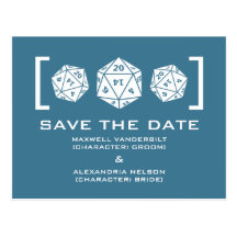 Blue D20 Dice Gamer Save the Date Postcard