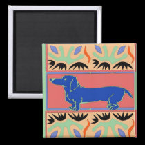 Blue Dachshund Abstract Fauvism magnets