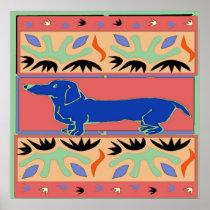 Blue Dachshund Abstract Fauvism posters