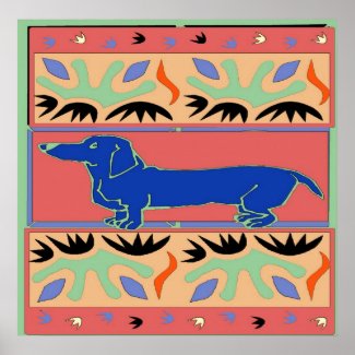 Blue Dachshund Abstract Fauvism Posters