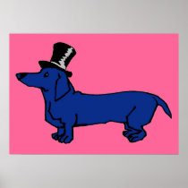 Blue Dachshund Top Hat posters
