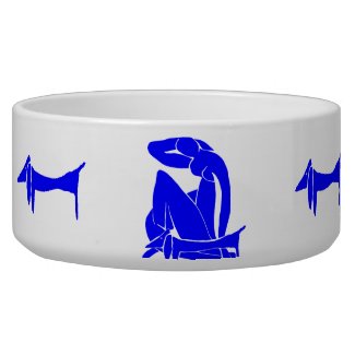 Blue Dachshund with Nude Dog Food Bowl