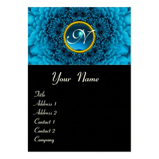 BLUE DAHLIA  MONOGRAM, SAPPHIRE black yellow Business Card Template (front side)