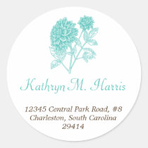 Blue dahlia simple elegance circle address label stickers