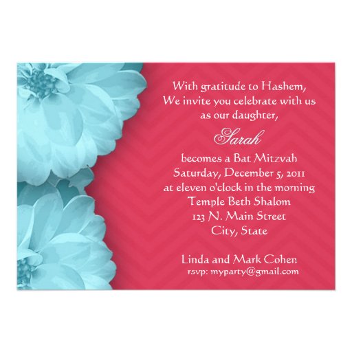 blue daisy chevron custom invitations