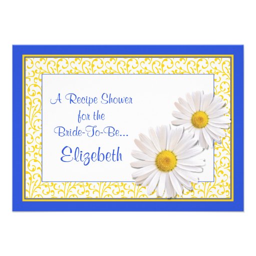 Blue Daisy Recipe Theme Bridal Shower Invitation