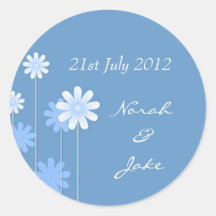 Blue Daisy Wedding Envelope Seal Round Stickers