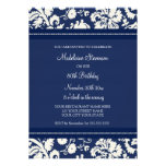 Blue Damask 80th Birthday Party Invitations