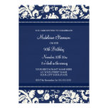 Blue Damask 90th Birthday Party Invitations