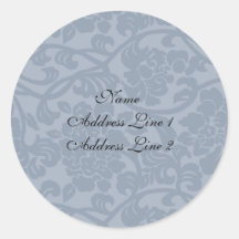 Blue Damask Address Labels Round Sticker