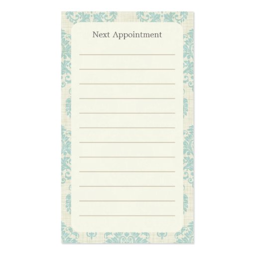 Blue Damask Appointment Business Card (back side)