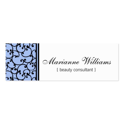 Blue Damask Beauty Micro Mini Business Cards (front side)