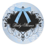 Blue Damask Blue Black Baby Boy Shower Sticker