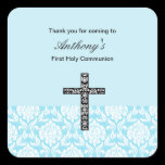 Blue Damask Boys Communion sticker stickers