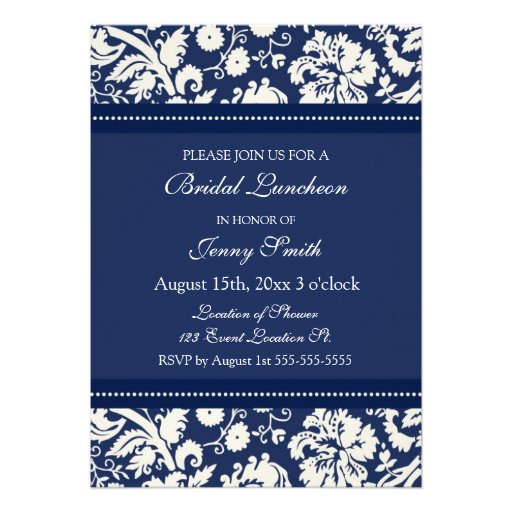 Blue Damask Bridal Luncheon Invitation Cards