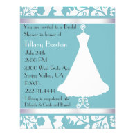 Blue Damask Bridal Shower Invitation