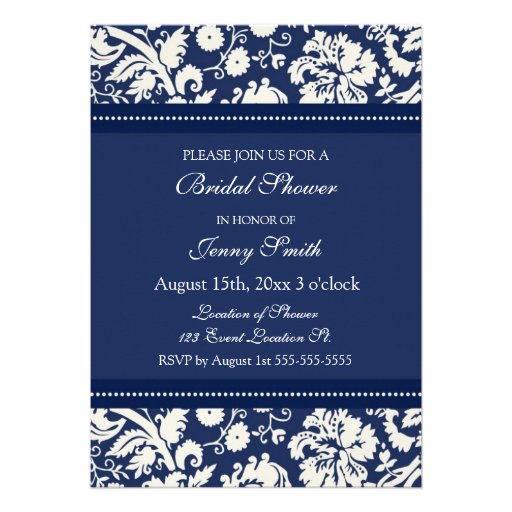 Blue Damask Bridal Shower Invitation Cards