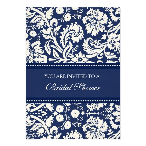 Blue Damask Bridal Shower Invitation Cards