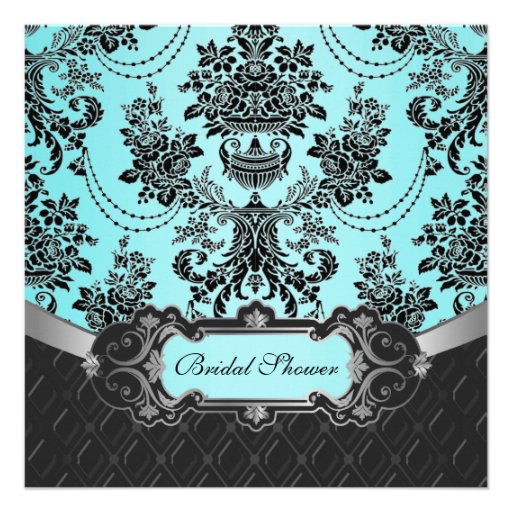 Blue Damask Bridal Shower Invitations