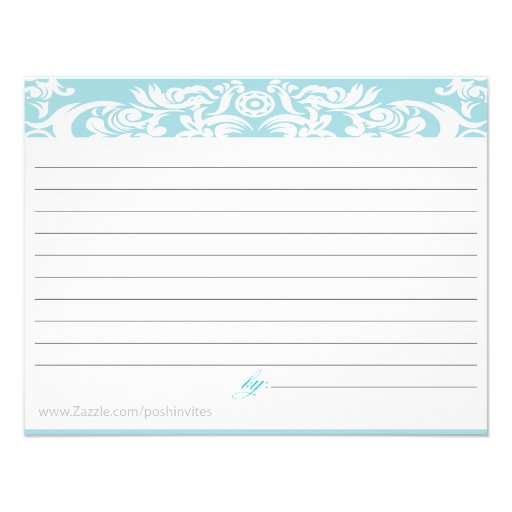 Blue Damask Bridal Shower Recipe Card Custom Invites