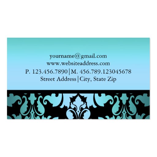 Blue Damask Business Card (back side)