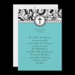 Blue Damask Christian Wedding Invitation
