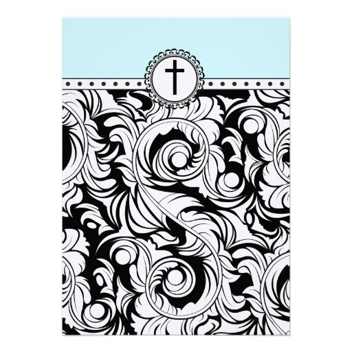 Blue Damask Christian Wedding Invitation