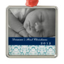Blue damask classic navy band baby's first holiday ornament