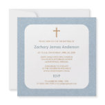 Blue Damask & Cross Baptism Invitations