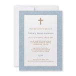 Blue Damask & Cross Baptism Invitations invitations