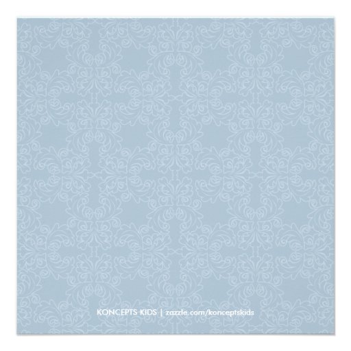 Blue Damask & Cross Baptism Invitations