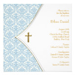 Blue Damask Cross Boy Baptism Christening Personalized Announcements