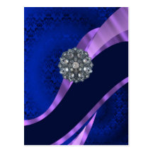 Blue damask & crystal postcards