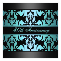 Blue Damask Design Wedding Anniversary Invite invitations