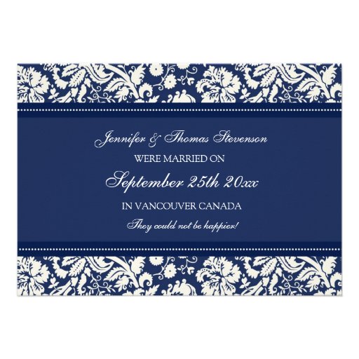Blue Damask Elopement Announcement Cards