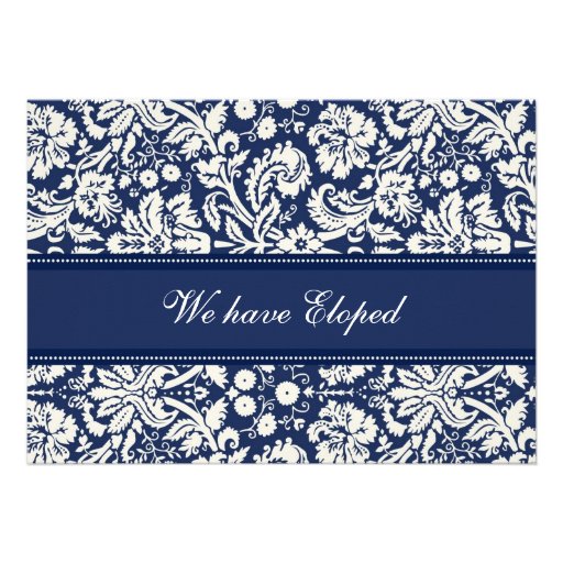Blue Damask Elopement Announcement Cards