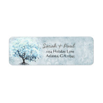 Blue Damask Heart Leaf Tree Wedding Return Labels