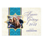 Blue Damask Holiday Photo Flat Card