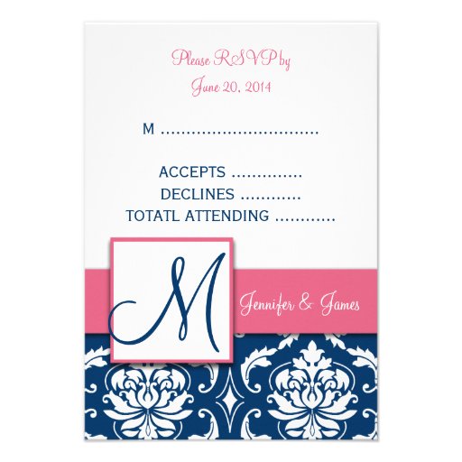 Blue Damask Initial RSVP Cards for Square Invites