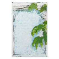Blue Damask Ivy Window Elegant Stationery