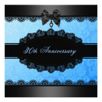 Blue Damask & Lace Wedding Anniversary Invite invitations