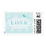 Blue Damask Love Birds Postage postage
