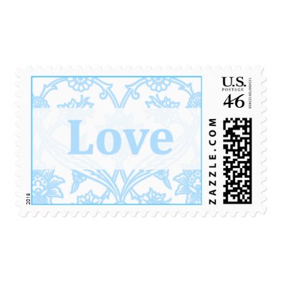 Blue Damask Love Wedding Postage Stamps