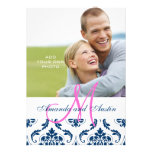 Blue Damask Monogram Photo Wedding Invitations
