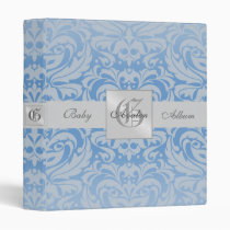 Blue Damask Monogrammed Baby Album Binder